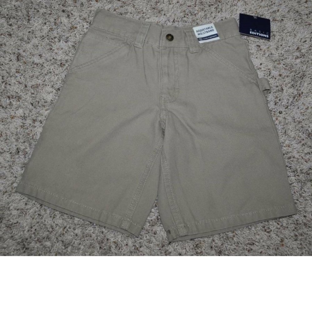 Boys Carpenter Shorts Khaki 8 Canvas Summer Adjustable Waist Basic Editions